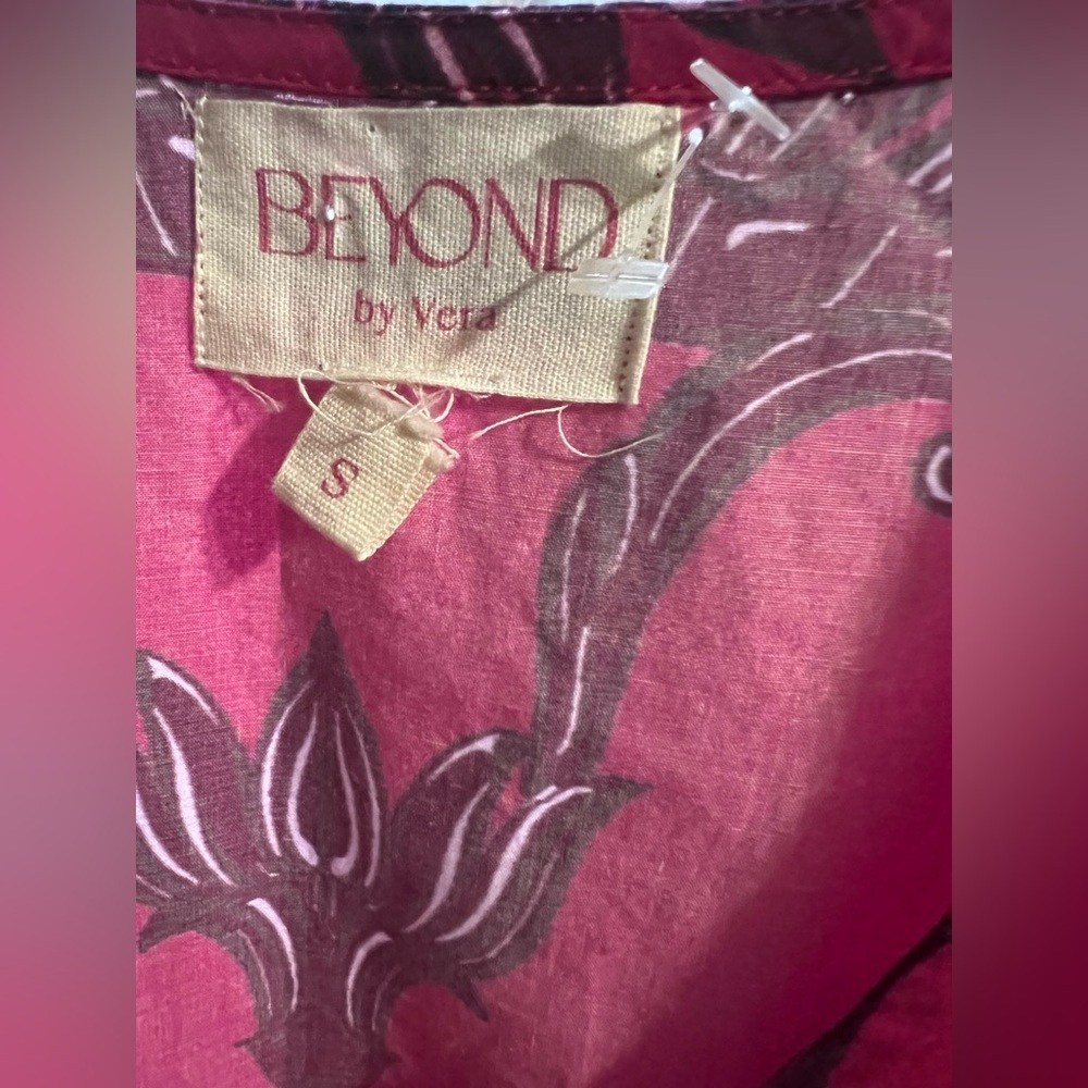 Beyond by Vera fuschia link floral waist tie small Anthropologie boho chic flaws - Picture 8 of 10